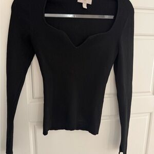 H&M Black Sweetheart Neckline Long Sleeve Top